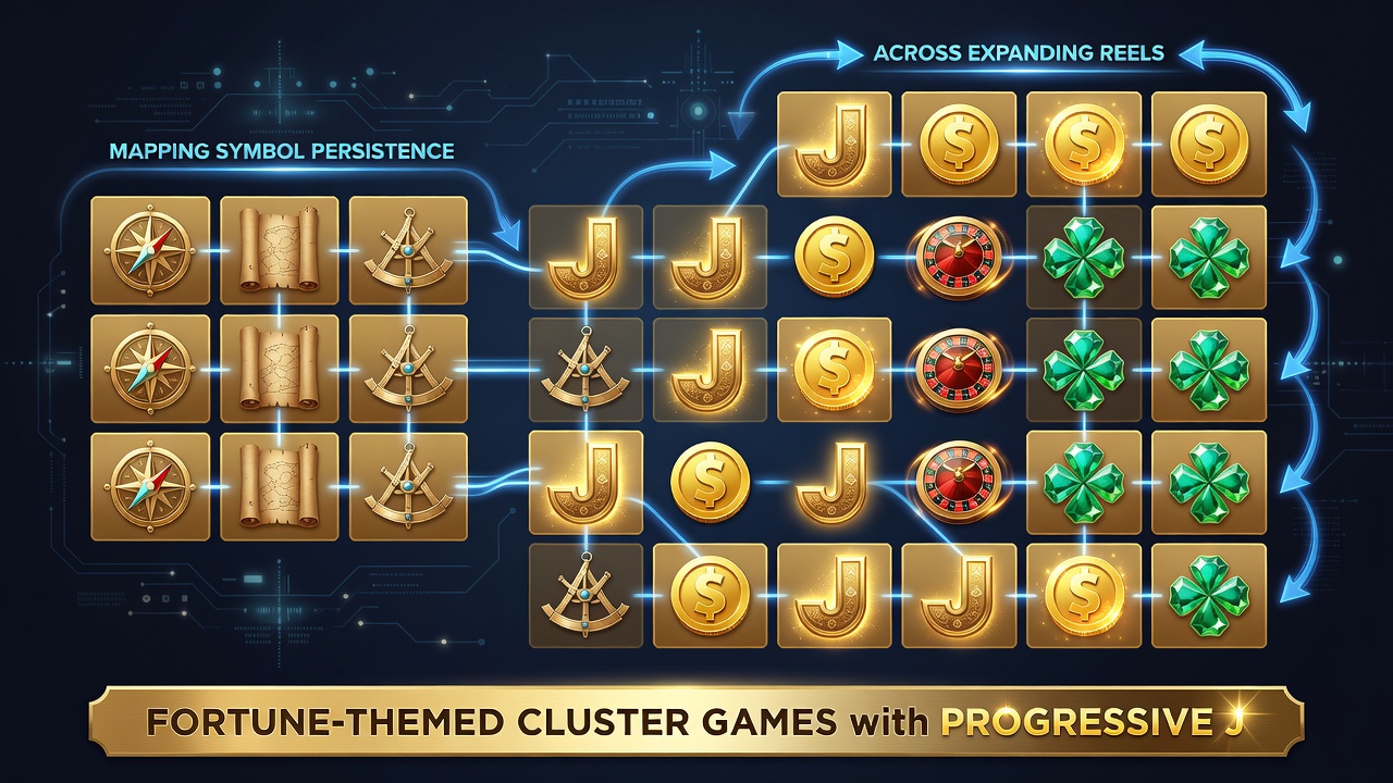 Diagram over symbol persistens på tværs af ekspanderende ruller i cluster games
